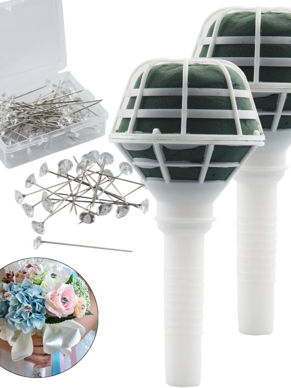 2pcs 7.1" Bridal Bouquet Stand Wedding Bridal Bouquet Holder Foam Flower Handles